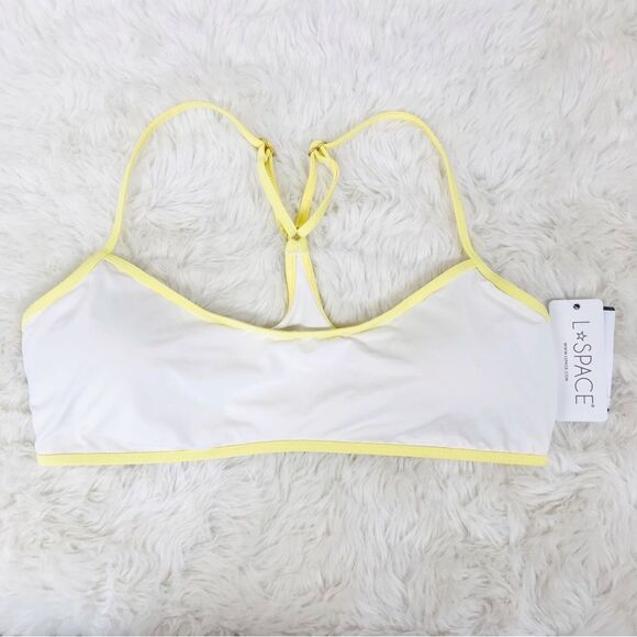 L*SPACE Pamela Racerback Bikini Top White Yellow Colorblock Bralette Size XL New - Picture 3 of 9